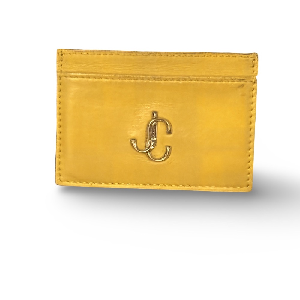 JIMMY CHOO Yellow Leather JC Logo Card Holder